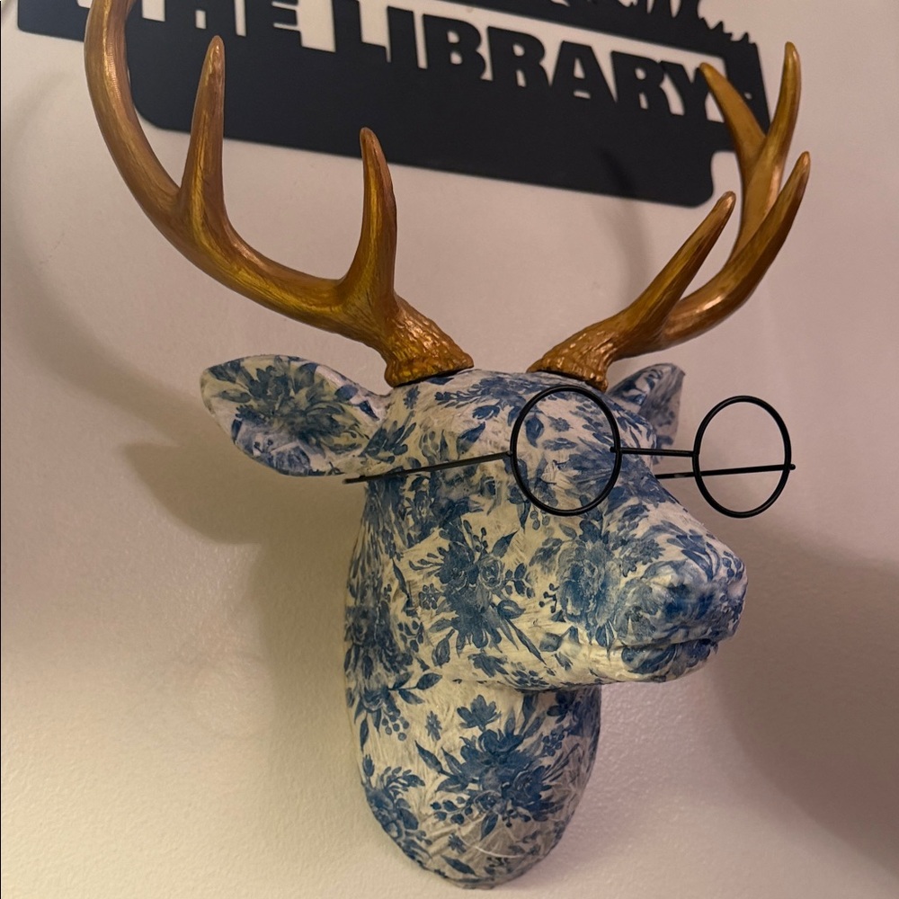 Blue and Gold Deer Head Wall Decor
